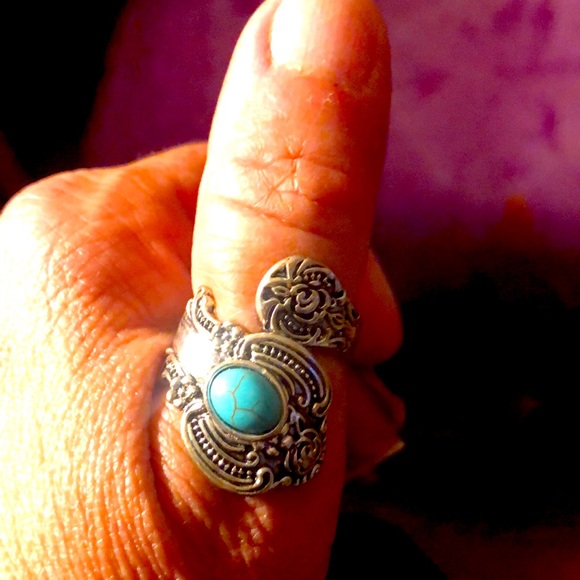 Sterling silver w genuine Turquoise stone spoon ring - Picture 4 of 5